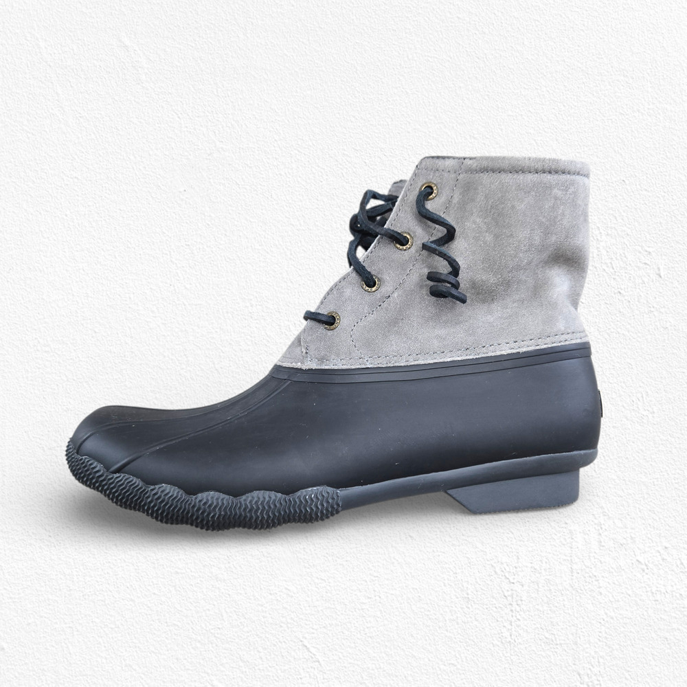 Sperry Gray Black Suede Waterproof Rain Lace Up Zip Ankle Duck Boots Size 9.5